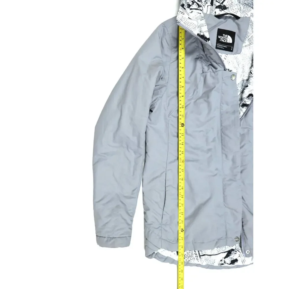 Rare The North Face Gray Hooded Insulated Jacket Newspaper Print Lining Gorpcore
